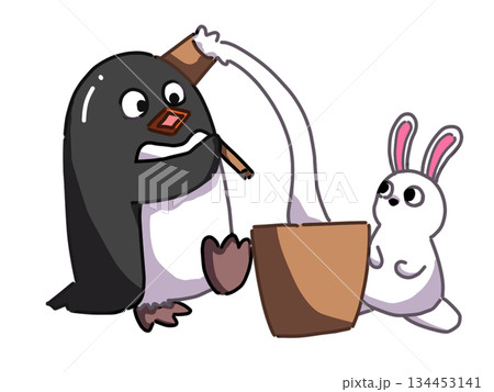 餅つきをするペンギンのイラスト 餅つきをするペンギンのイラスト 134453141