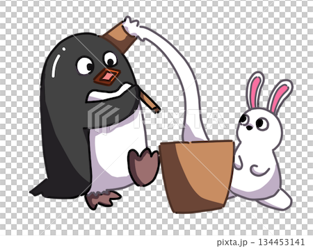 餅つきをするペンギンのイラスト 餅つきをするペンギンのイラスト 134453141