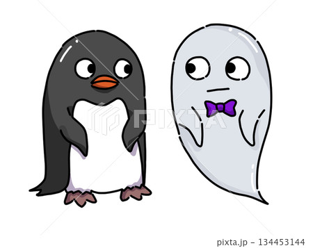 ペンギンとお化けのイラスト 134453144