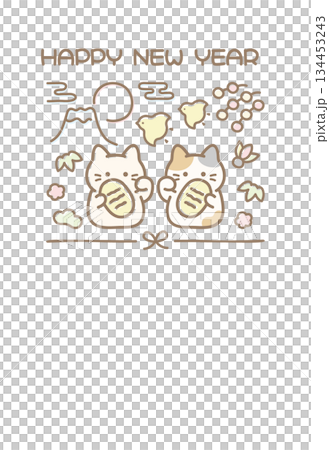 かわいい年賀状 和風 富士山と招き猫 134453243