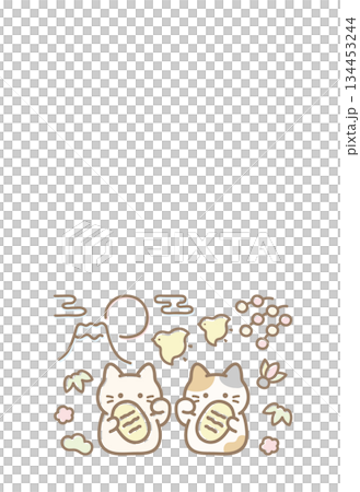 かわいい年賀状 和風 富士山と招き猫02 134453244