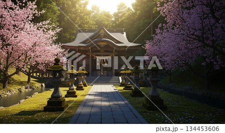 光の差し込む神々しい神社 134453606