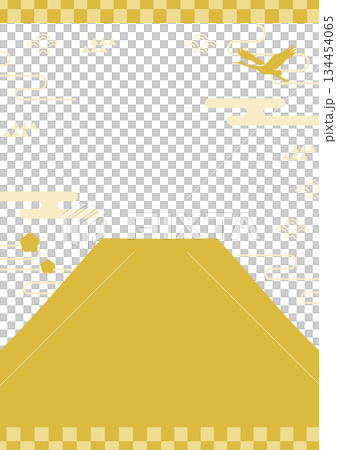 富士山與鶴新年背景金色新年促銷傳單背景素材直版 134454065