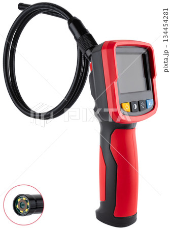 Professional industrial endoscope with a long flexible cable and adjustable LED brightness. 134454281