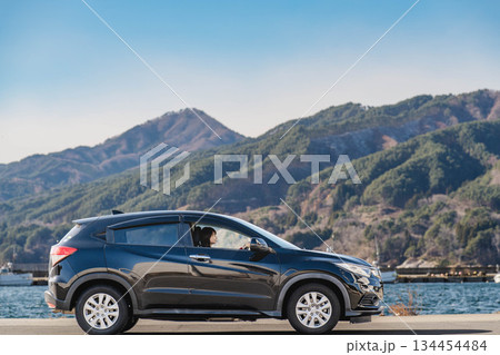 車を運転する若い女性 134454484