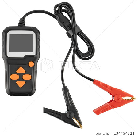 Device for testing automotive batteries, on a white background in isolation Device for testing automotive batteries, on a white background in isolation 134454521