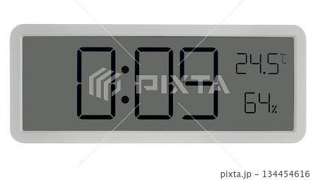 Large wall clock with white digits, alarm function, and temperature measurement. On a white background 134454616