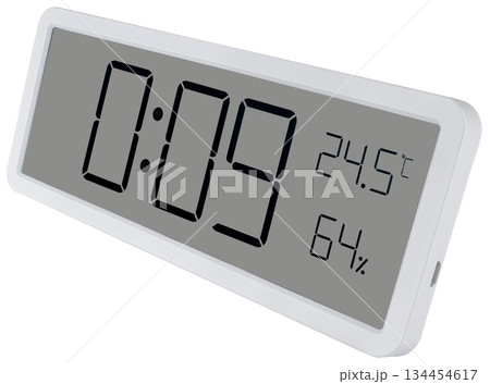 Versatile electronic clock for home and office with date, thermometer, and backlight. On a white background 134454617