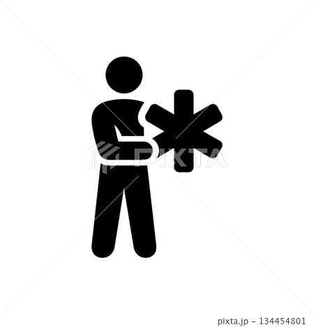 Man Holding Asterisk Symbol Icon Man Holding Asterisk Symbol Icon 134454801