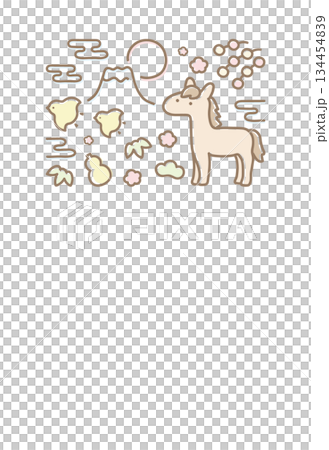 2026年午年の年賀状 かわいい馬と和風の縁起物03 134454839