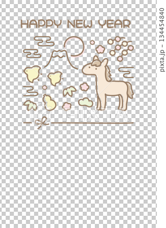 2026年午年の年賀状 かわいい馬と和風の縁起物04 134454840