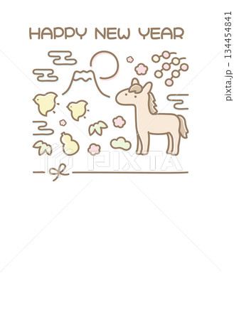 2026年午年の年賀状 かわいい馬と和風の縁起物05 134454841