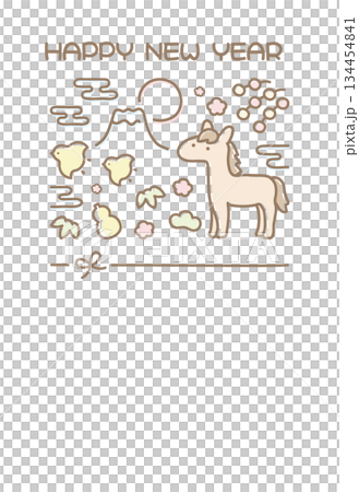 2026年午年の年賀状 かわいい馬と和風の縁起物05 134454841