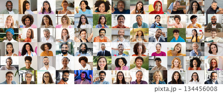 A joyful collage showcases a diverse group of multiracial individuals smiling and sharing moments that highlight their unique backgrounds and lifestyles. The atmosphere is positive and warm. A joyful collage showcases a diverse group of multiracial individuals smiling and sharing moments that highlight their unique backgrounds and lifestyles. The atmosphere is positive and warm. 134456008