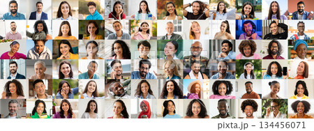 A vibrant collage captures the happiness and diversity of people from various ethnic backgrounds. Each face showcases unique stories and emotions in a lively setting. A vibrant collage captures the happiness and diversity of people from various ethnic backgrounds. Each face showcases unique stories and emotions in a lively setting. 134456071