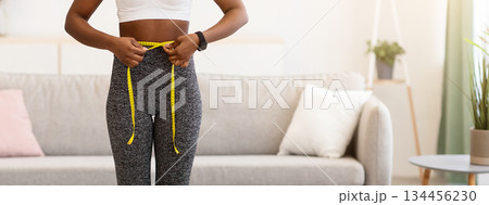 Weight Gain. Shocked Black Woman Weighing Herself And Measuring Her Waist Standing On Scales Unhappy With Result At Home. Slimming And Weight-Loss Failure Concept. Full Length Weight Gain. Shocked Black Woman Weighing Herself And Measuring Her Waist Standing On Scales Unhappy With Result At Home. Slimming And Weight-Loss Failure Concept. Full Length 134456230