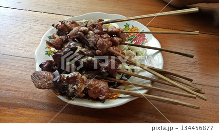 goat satay with soy sauce 134456877