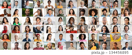 A vibrant collection of joyful faces representing multiethnic backgrounds. Each person shares smiles and expressions of positivity, reflecting a harmonious blend of cultures and lifestyles. A vibrant collection of joyful faces representing multiethnic backgrounds. Each person shares smiles and expressions of positivity, reflecting a harmonious blend of cultures and lifestyles. 134456895
