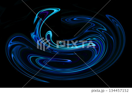 黒バックの中で浮かび上がる青色の流動的な光の渦 134457152