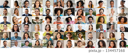 A vibrant collage of joyful faces represents a diverse group of individuals from different backgrounds. A vibrant collage of joyful faces represents a diverse group of individuals from different backgrounds. 134457168
