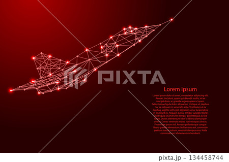 fighter aircraft from futuristic polygonal red lines and glowing stars for banner, poster, greeting card 134458744