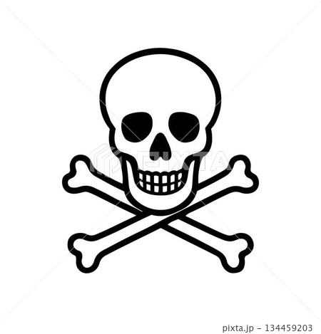 Black and white skull with crossed bones symbol death vector art illustration design template isolated on a white background. 134459203