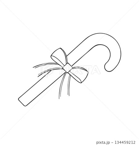 Christmas candy cane with line art style ribbon bow wrapped around it, holiday christmas vector art illustration design template isolated on a white background. 134459212