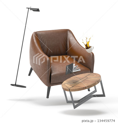 Zero gravity white interior living room 3 D Illustration 134459774