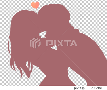 抱き合って笑い合う男女　シルエット 134459819