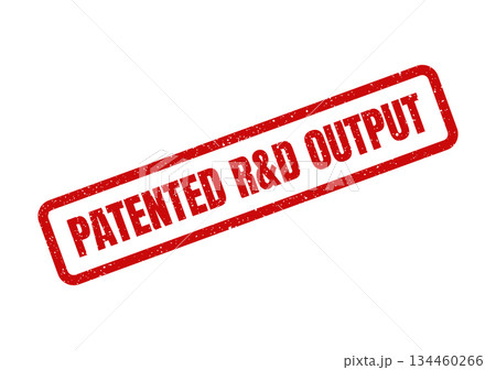 Grunge red rubber stamp illustration with PATENED R&D OUTPUT text for intellectual property from research and development Grunge red rubber stamp illustration with PATENED R&D OUTPUT text for intellectual property from research and development 134460266