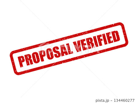 Grunge red rubber stamp mark with the text proposal verified for official documentation approval process 134460277
