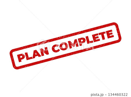 Grunge rubber stamp mark with PLAN COMPLETE text, confirming a successful project conclusion or task completion Grunge rubber stamp mark with PLAN COMPLETE text, confirming a successful project conclusion or task completion 134460322