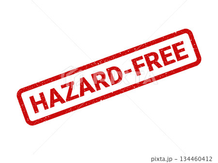 Grunge texture red rubber stamp impression stating HAZARD FREE for product safety certification and secure environments 134460412