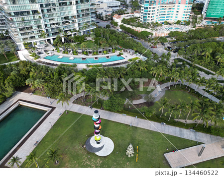 Famous monument in South Pointe Park, Florida. Travel destination. South Pointe Park. Landmark architecture. Lighthouse sculpture. Urban park in Miami Beach. South beach architecture. Relax area Famous monument in South Pointe Park, Florida. Travel destination. South Pointe Park. Landmark architecture. Lighthouse sculpture. Urban park in Miami Beach. South beach architecture. Relax area 134460522