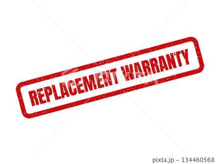 Grunge textured red rubber stamp highlighting a replacement warranty agreement for product assurance or policy 134460568