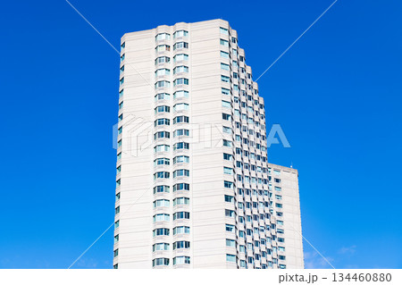 Residential building perspective view. City architecture. Architecture of modern residential building. Perspective city skyscraper. Modern building. Architectural building in metropolis 134460880