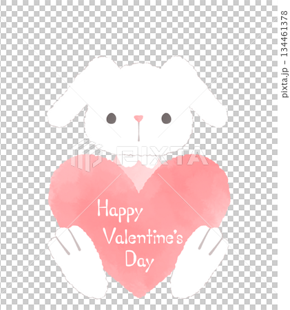 Valentine's Day illustration of a rabbit holding a pink heart 134461378