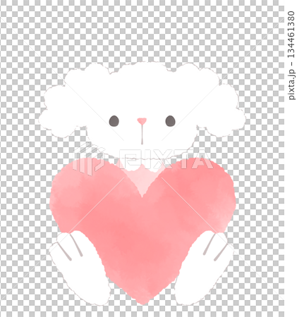 ピンク色のハートを持った犬のイラスト ピンク色のハートを持った犬のイラスト 134461380