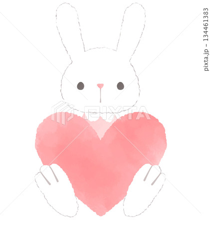ピンク色のハートを持った兎のイラスト 134461383