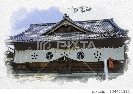 水彩画風　松本神社　拝殿　長野県松本市 134461536