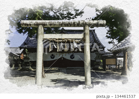 水彩画風　松本神社　鳥居　長野県松本市 134461537