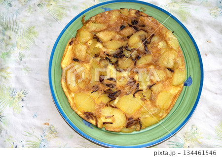 spanish potato omelette on plate 134461546
