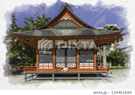 水彩画風　松本　深志神社　神楽殿　長野県松本市 134461684