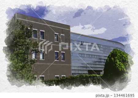 水彩画風　松本市中央図書館　長野県松本市 134461695