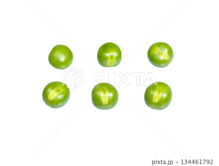 Falling sweet green peas,  isolated on white. 134461792