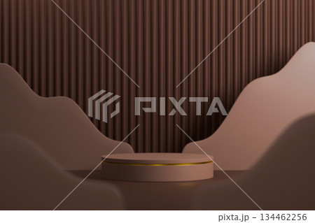 Brown 3D podium with abstract layered paper background. Brown 3D podium with abstract layered paper background. 134462256