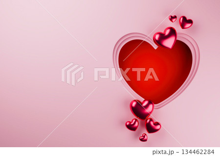Pink heart frame with small balloons on white background. Pink heart frame with small balloons on white background. 134462284