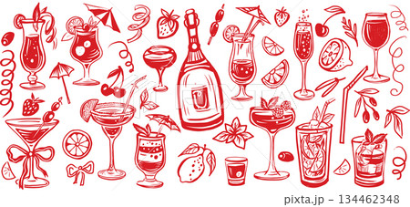 Hand drawn cocktail doodle set Hand drawn cocktail doodle set 134462348