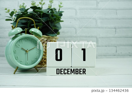 Wooden Calendar Showing the Date of December 1st. Day 1 of December Month Wooden Calendar Showing the Date of December 1st. Day 1 of December Month 134462436