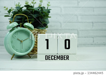 Wooden Calendar Showing the Date of December 10th. Day 10 of December Month 134462445